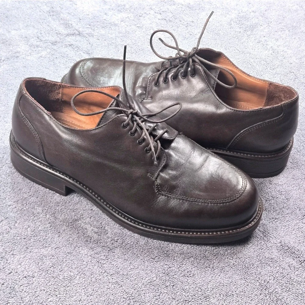 Bass Oxford Shoes Mens 9.5 Brown Excellent Made in Italy Leather Lug Sole 5178
